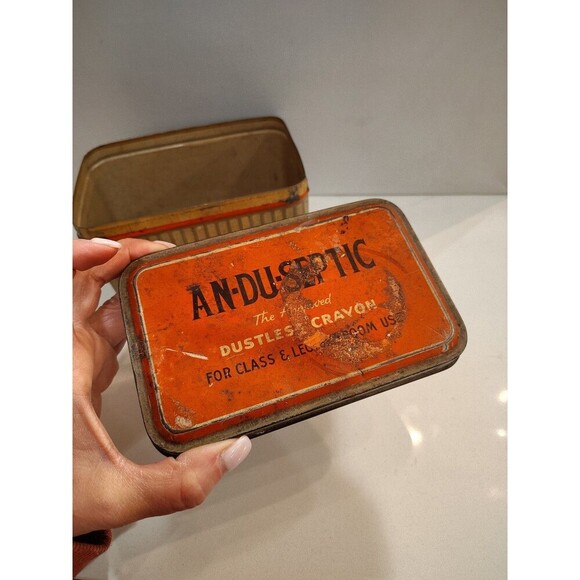 Vintage An-Du-Septic Dustless Blackboard Crayon Tin Gold Medal Product - Picture 12 of 16